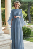 Geplooide Lila A Line Chiffon Moeder van de Bruid Jurk
