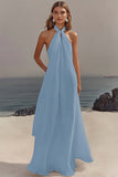 Witte Lange Schede Halter Chiffon Afstudeerjurk