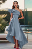 Fuchsia One Shoulder High-Low Satijn A-lijn formele jurk