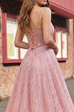 Glinsterende blush Spaghetti bandjes zeemeermin galajurk met cape
