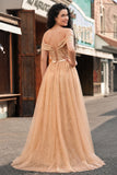 Champagne Off the Shoulder paillette zeemeermin lange galajurk