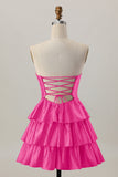 Oranje Strapless Gelaagde A Line Cut Out Homecoming Jurk met Kralen