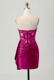 Sprankelende donkergroene strapless korset pailletten bodycon homecoming jurk met slinger