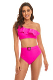 Fuchsia One Shoulder High Waist Tweedelig Badpak