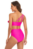 Fuchsia One Shoulder High Waist Tweedelig Badpak