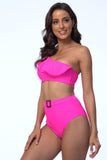 Fuchsia One Shoulder High Waist Tweedelig Badpak