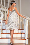 Witte Roaring 20s Gatsby Fringed Flapper Jurk