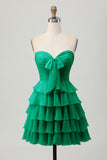 Gele Strapless A-lijn gelaagde Homecoming-jurk met strik