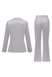 Grijs Roze Peak Revers Satijn Slim Fit Dames Pakken