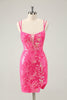 Afbeelding in Gallery-weergave laden, Prachtige Hot Pink Bodycon Lace Up Glittler korte Homecoming jurk met split