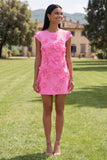 Gele rondhals bodycon homecomingjurk met 3D-bloemen