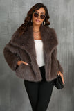 Pluizige zwarte revers faux fur winterjas