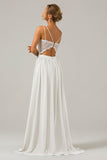 Eucalyptus Open Back Boho Chiffon lange bruidsmeisje jurk met kant