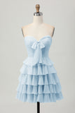 Gele Strapless A-lijn gelaagde Homecoming-jurk met strik