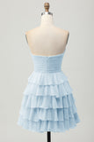 Gele Strapless A-lijn gelaagde Homecoming-jurk met strik