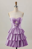 Oranje Strapless Gelaagde A Line Cut Out Homecoming Jurk met Kralen
