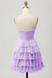 Gele Strapless A-lijn gelaagde Homecoming-jurk met strik