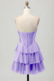 Blauw gelaagd korset A Line strapless korte homecoming-jurk
