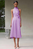Roze A Line Halter Thee Lengte Satijnen Formele Jurk