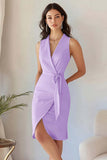 Bodycon hemelsblauwe crêpe werkjurk met V-hals