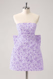Fuchsia A Line Bloemen Strapless Korte Homecoming Jurk Met Strik