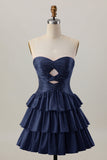 Oranje Strapless Gelaagde A Line Cut Out Homecoming Jurk met Kralen