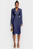 Witte Double Breasted Peak Lapel Bodycon Midi Werkjurk