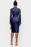 Witte Double Breasted Peak Lapel Bodycon Midi Werkjurk