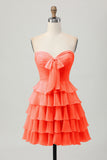 Gele Strapless A-lijn gelaagde Homecoming-jurk met strik