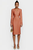 Witte Double Breasted Peak Lapel Bodycon Midi Werkjurk