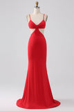 Spaghetti bandjes zeemeermin Backless rode Prom jurk