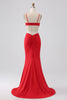 Afbeelding in Gallery-weergave laden, Spaghetti bandjes zeemeermin Backless rode Prom jurk