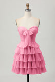 Gele Strapless A-lijn gelaagde Homecoming-jurk met strik