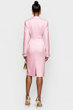 Witte Double Breasted Peak Lapel Bodycon Midi Werkjurk