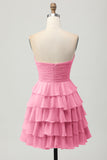 Gele Strapless A-lijn gelaagde Homecoming-jurk met strik