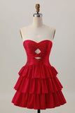 Oranje Strapless Gelaagde A Line Cut Out Homecoming Jurk met Kralen