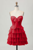 Gele Strapless A-lijn gelaagde Homecoming-jurk met strik