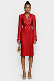 Witte Double Breasted Peak Lapel Bodycon Midi Werkjurk