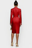 Witte Double Breasted Peak Lapel Bodycon Midi Werkjurk