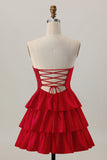 Oranje Strapless Gelaagde A Line Cut Out Homecoming Jurk met Kralen