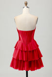 Blauw gelaagd korset A Line strapless korte homecoming-jurk