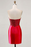 Sparkly Fuchsia Korset Strakke Satijnen Korte Homecoming Jurk
