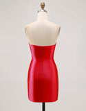 Fuchsia Strapless Bodycon Homecoming Jurk met Kralen en Split