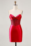 Sparkly Fuchsia Korset Strakke Satijnen Korte Homecoming Jurk