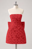 Fuchsia A Line Bloemen Strapless Korte Homecoming Jurk Met Strik