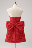 Fuchsia A Line Bloemen Strapless Korte Homecoming Jurk Met Strik