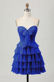 Gele Strapless A-lijn gelaagde Homecoming-jurk met strik