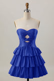 Oranje Strapless Gelaagde A Line Cut Out Homecoming Jurk met Kralen