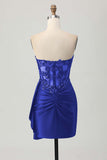 Sprankelende donkergroene strapless korset pailletten bodycon homecoming jurk met slinger