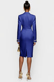 Witte Double Breasted Peak Lapel Bodycon Midi Werkjurk